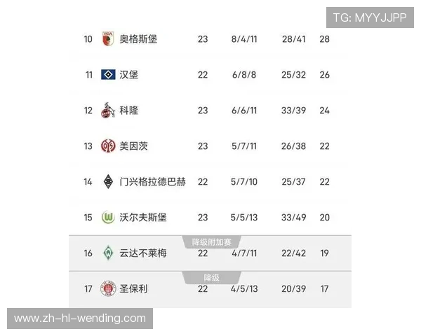 德甲下游球队排名及保级形势深度解读